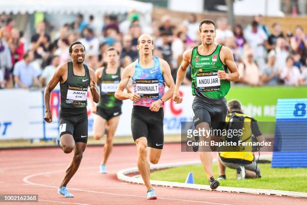Mohammed Aman of Ethiopia, Clement Dhainault of France and Daniel Andujar of Spain during the Meeting of Sotteville on July 17, 2018 in...