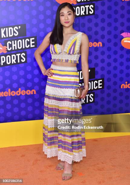 Figure skater Mirai Nagasu attends Nickelodeon Kids' Choice Sports Awards 2018 at Barker Hangar on July 19, 2018 in Santa Monica, California.