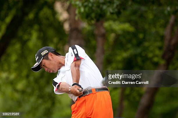 Yuta Ikeda of Japan follows through on a tee shot during the second round of the HP Byron Nelson Championship at TPC Four Seasons Resort Las Colinas...