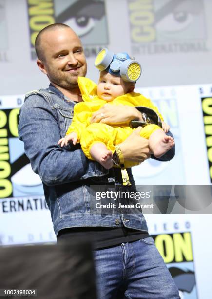 Aaron Paul and Story Annabelle Paul attend the Breaking Bad 10th Anniversary Celebration with AMC during Comic-Con International 2018 at San Diego...