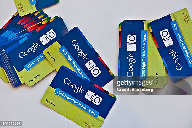 Information cards sit on display during the Google I/O Developers' Conference in San Francisco, California, U.S., on Thursday, May 20, 2010. The U.S....