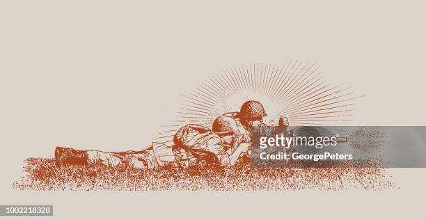 dem zweiten weltkrieg bekämpfen soldat am d-day. m1919 browning machine gun - world war ii stock-grafiken, -clipart, -cartoons und -symbole