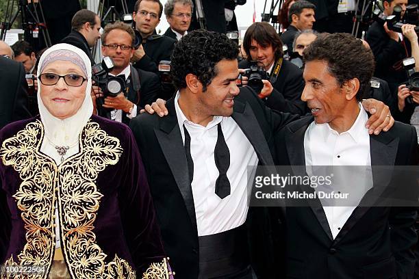 Chafia Boudraa, Jamel Debbouze and Rachid Bouchareb attend the premiere of 'Outside Of The Law' at the Palais des Festivals during the 63rd Annual...