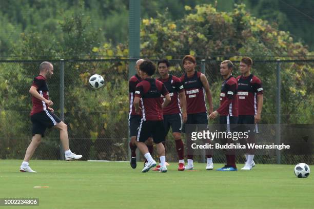 Andres Iniesta of Vissel Kobe in action during the first training session on July 20, 2018 in Kobe, Hyogo, Japan.
