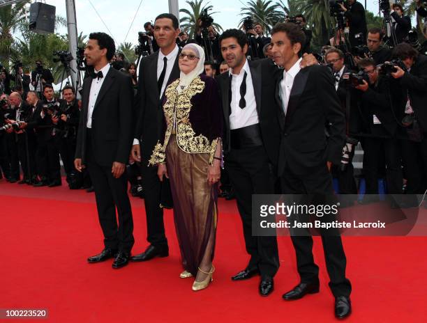 Sami Bouajila, Roschdy Zem, Chafia Boudraa, Jamel, Debbouze and Rachid Bouchareb attend the "Outside the Law" premiere at the Palais des Festivals...