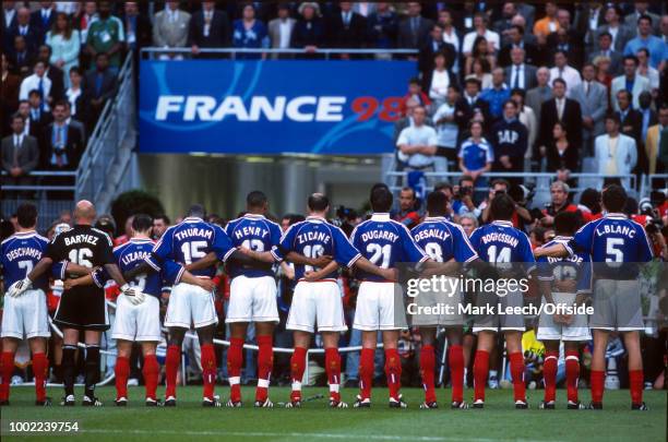 June 1998 - Football World Cup 1998 - France v Saudi Arabia - The French team line up for the national anthems -