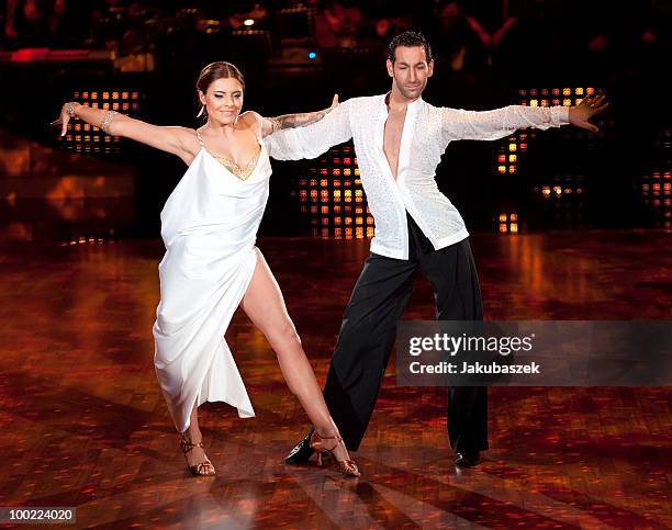 German actress Sophia Thomalla and professional dancer Massimo Sinato dance during the semi final of the 'Let's Dance' TV show at Studios Adlershof...