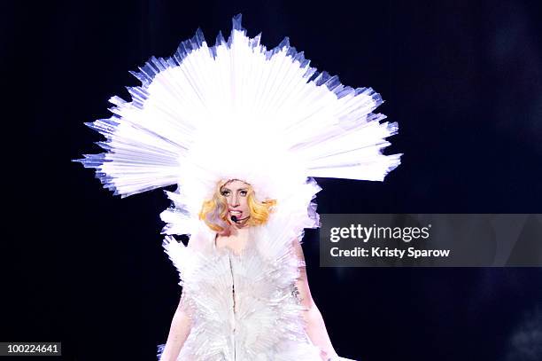 Lady Gaga performs onstage at Palais Omnisports de Bercy on May 21, 2010 in Paris, France.