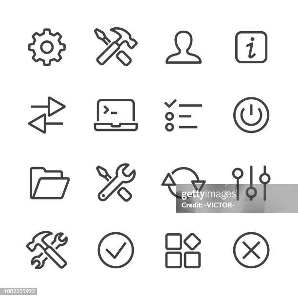 ilustraciones, imágenes clip art, dibujos animados e iconos de stock de herramienta y configuración iconos - serie - instalar