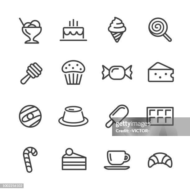 sweet food icons - line series - pudding stock illustrations