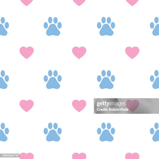 paw prints and hearts seamless pattern - puppy white background stock illustrations