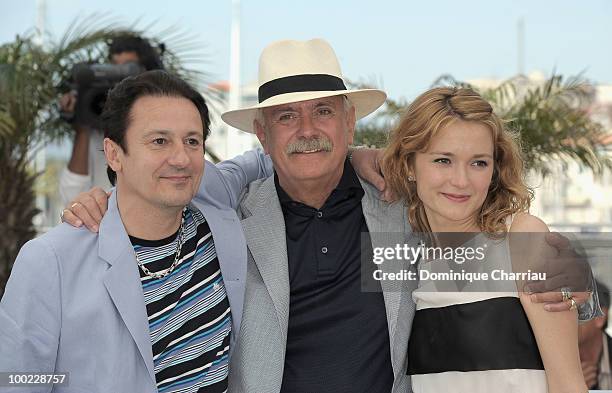 Actor Oleg Menshikov, director Nikita Mikhalkov and actress Nadezhda Mihalkova and a attend 'The Exodus - Burnt By The Sun 2' Photo Call held at the...