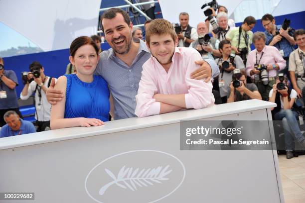 Actor Rudolf Frecska, director Kornel Mundruczo and actress Kitty Csikos attend the "Tender Son - The Frankenstein Project" photocall at the Palais...