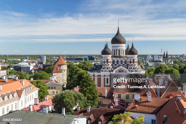 view over old town in tallinn - tallinn stock pictures, royalty-free photos & images
