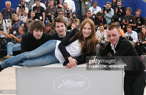 French actor Laurent Delbecque, French actor Arthur Mazet, French actress Ana Girardot and French actor Jules Pelissier pose during the photocall...