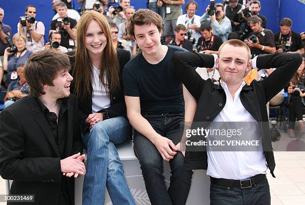 French actor Laurent Delbecque, French actress Ana Girardot, French actor Arthur Mazet and French actor Jules Pelissier pose during the photocall...