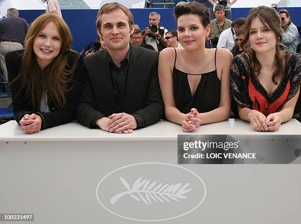 French actress Ana Girardot, French director Fabrice Gobert, actress Selma El Moussi and French actress Audrey Bastien pose during the photocall...