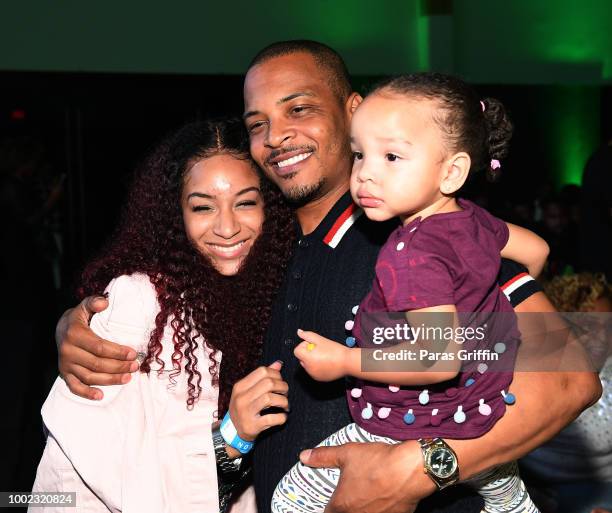 Deyjah Harris, Tip "T.I" Harris and Heiress Diana Harris attend "The Grand Hustle" Exclusive Viewing Party at The Gathering Spot on July 19, 2018 in...