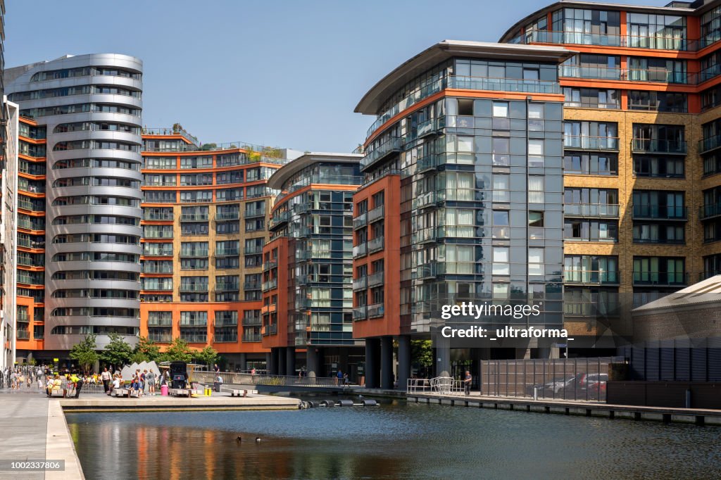 View of the Paddington Basin residential architecture in London