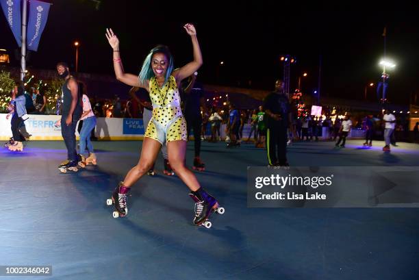 Msss Kamille performs during HBO's Mixtapes & Roller Skates at the Blue Cross RiverRink in Philadelphia, Pennsylvania on July 19, 2018 in...