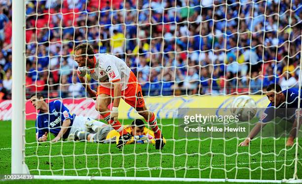 Brett Ormerod of Blackpool celebrates scoring his team's third goal during the Coca Cola Championship Playoff Final between Blackpool and Cardiff...