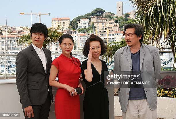 South Korean actor Yu Joonsang, South Korean actress Ye Jiwon, South Korean actress Youn Yuh-jung and South Korean director Hong Sangsoo pose during...