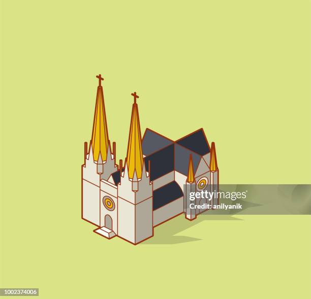 illustrazioni stock, clip art, cartoni animati e icone di tendenza di chiesa - torre con guglia