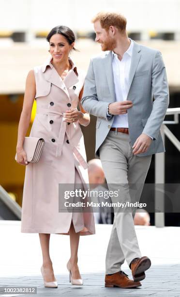 Meghan, Duchess of Sussex and Prince Harry, Duke of Sussex visits The Nelson Mandela Centenary Exhibition at the Southbank Centre on July 17, 2018 in...