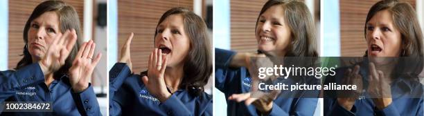 Sign language interpreter Asta Limbach at a press conference in the Federal Economy Ministry at which a new telephone service for the deaf was...