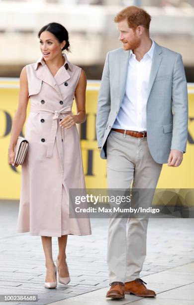 Meghan, Duchess of Sussex and Prince Harry, Duke of Sussex visits The Nelson Mandela Centenary Exhibition at the Southbank Centre on July 17, 2018 in...