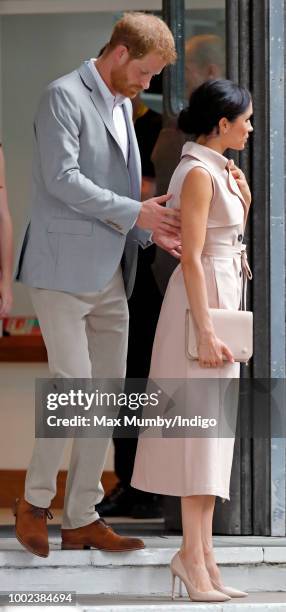 Meghan, Duchess of Sussex and Prince Harry, Duke of Sussex visits The Nelson Mandela Centenary Exhibition at the Southbank Centre on July 17, 2018 in...