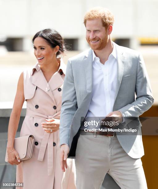 Meghan, Duchess of Sussex and Prince Harry, Duke of Sussex visits The Nelson Mandela Centenary Exhibition at the Southbank Centre on July 17, 2018 in...