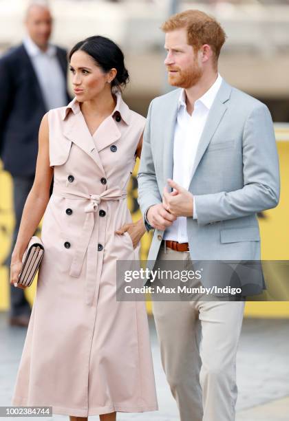 Meghan, Duchess of Sussex and Prince Harry, Duke of Sussex visits The Nelson Mandela Centenary Exhibition at the Southbank Centre on July 17, 2018 in...