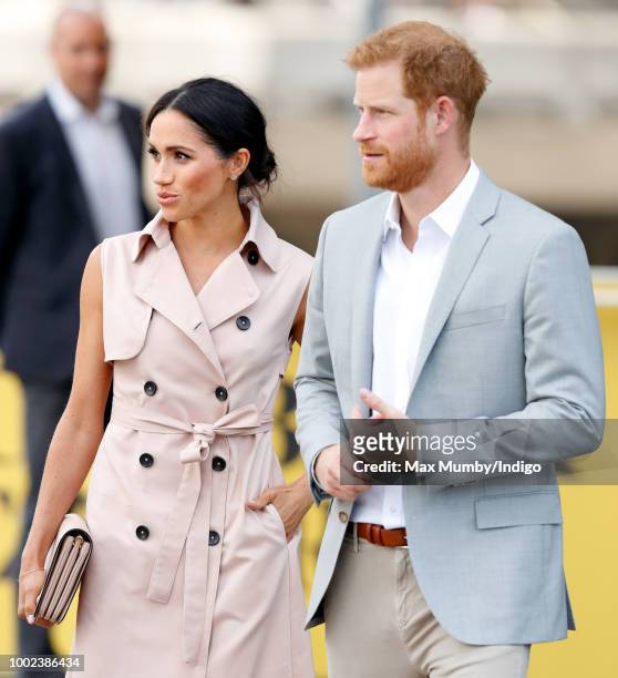 Meghan, Duchess of Sussex and Prince Harry, Duke of Sussex visits The Nelson Mandela Centenary Exhibition at the Southbank Centre on July 17, 2018 in...