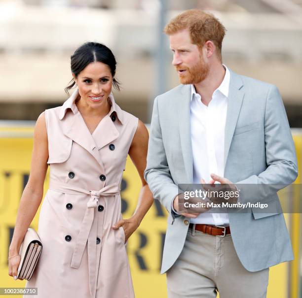 Meghan, Duchess of Sussex and Prince Harry, Duke of Sussex visits The Nelson Mandela Centenary Exhibition at the Southbank Centre on July 17, 2018 in...