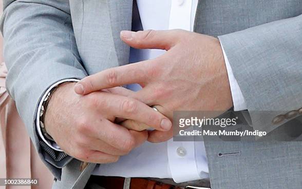 Prince Harry, Duke of Sussex fiddles with his wedding ring as he visits The Nelson Mandela Centenary Exhibition at the Southbank Centre on July 17,...