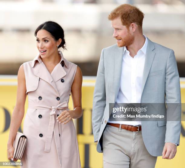 Meghan, Duchess of Sussex and Prince Harry, Duke of Sussex visits The Nelson Mandela Centenary Exhibition at the Southbank Centre on July 17, 2018 in...