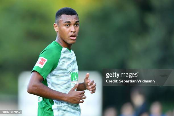 Maurice Malone of Augsburg looks on during the pre-season friendly match between SC Olching and FC Augsburg on July 19, 2018 in Olching, Germany.
