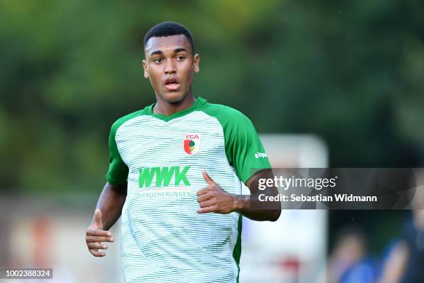 Maurice Malone of Augsburg looks on during the pre-season friendly match between SC Olching and FC Augsburg on July 19, 2018 in Olching, Germany.