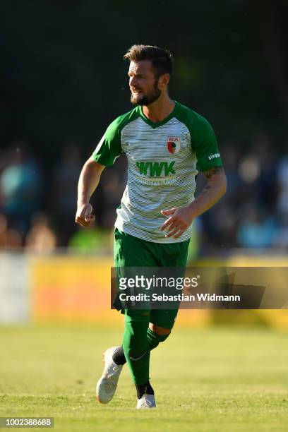 Marcel Heller of Augsburg looks on during the pre-season friendly match between SC Olching and FC Augsburg on July 19, 2018 in Olching, Germany.