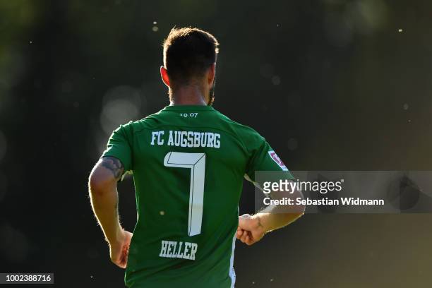 Marcel Heller of Augsburg is seen from behind during the pre-season friendly match between SC Olching and FC Augsburg on July 19, 2018 in Olching,...