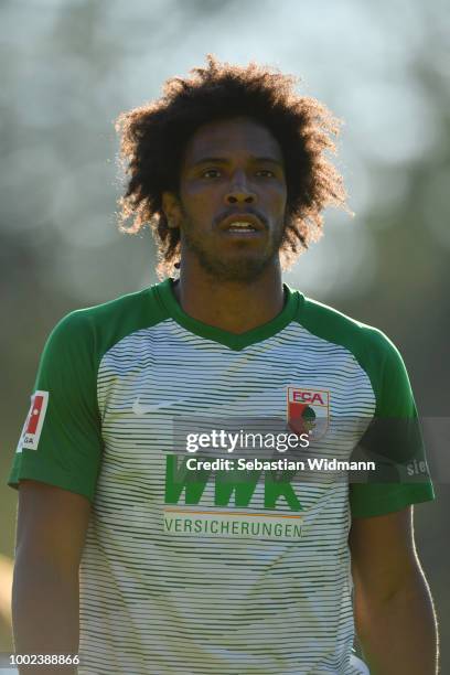 Francisco da Silva Caiuby of Augsburg looks on during the pre-season friendly match between SC Olching and FC Augsburg on July 19, 2018 in Olching,...