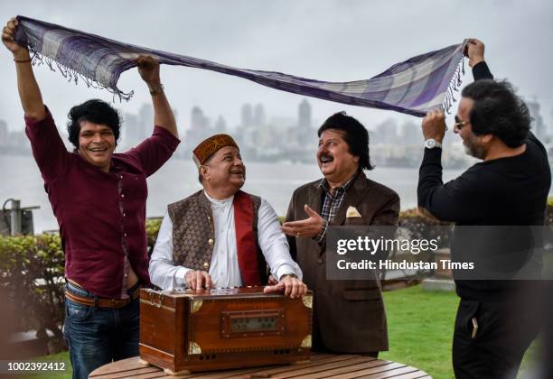 Flute maestro Rakesh Chaurasia with ghazal singers Anup Jalota, Pankaj Udhas and Talat Aziz at the announcement of 17th Khazana - A Festival of...