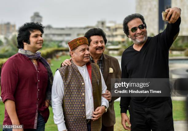 Flute maestro Rakesh Chaurasia with ghazal singers Anup Jalota, Pankaj Udhas and Talat Aziz at the announcement of 17th Khazana - A Festival of...