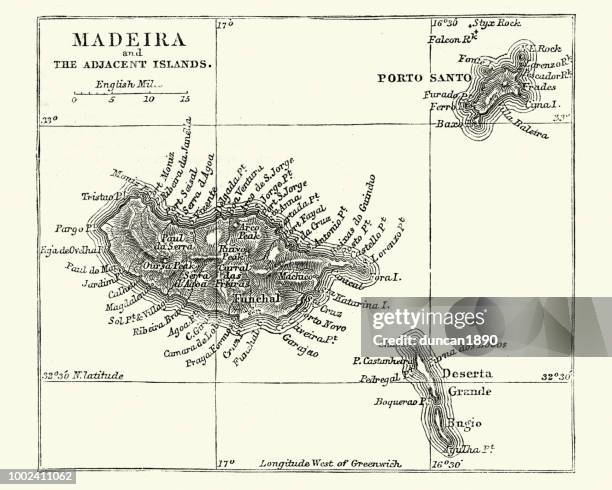 map of madeira, 19th century - madeira stock illustrations