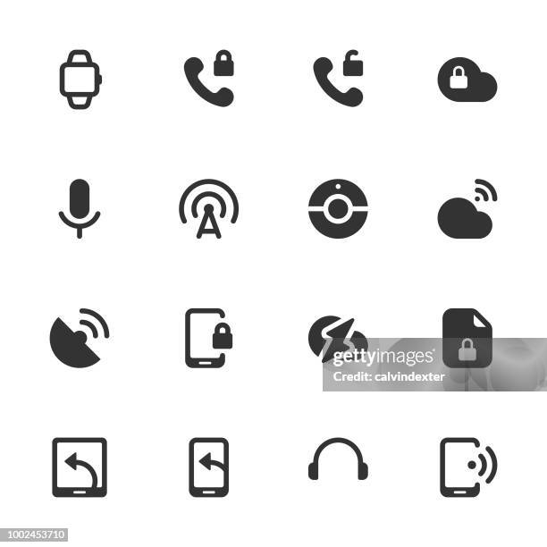 digital communications icon set - dark solid series - blackout stock illustrations