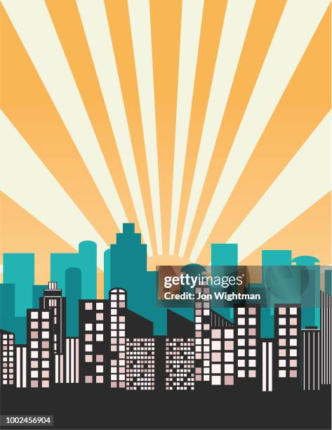 colorful cityscape vector - sunrise window stock illustrations