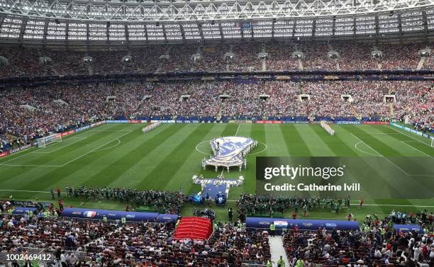 General view inside the stadium before the 2018 FIFA World Cup Russia Final between France and Croatia at Luzhniki Stadium on July 15, 2018 in...