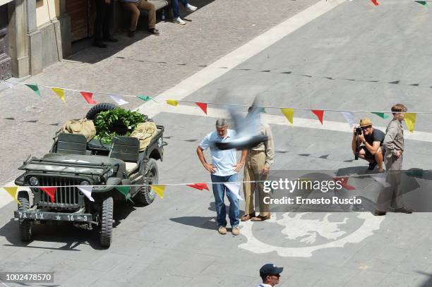 Actor/director George Clooney is seen on set filming 'Catch 22' on July 20, 2018 in Sutri, Viterbo, Italy.