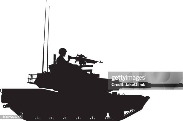 tank mit gunner silhouette - army helmet stock-grafiken, -clipart, -cartoons und -symbole